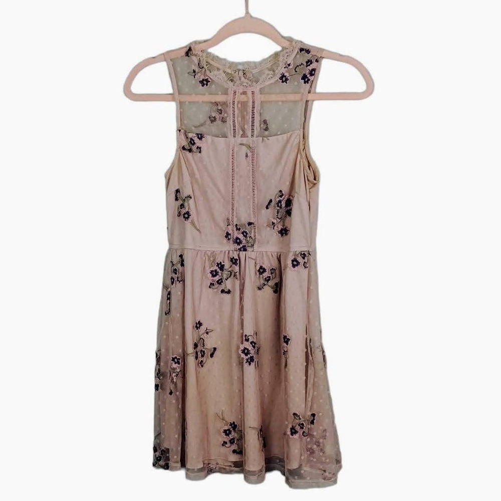 Speechless Floral Embroidered Mesh Dress Girls Size M Pink Swiss‎ Dot Sleeveless